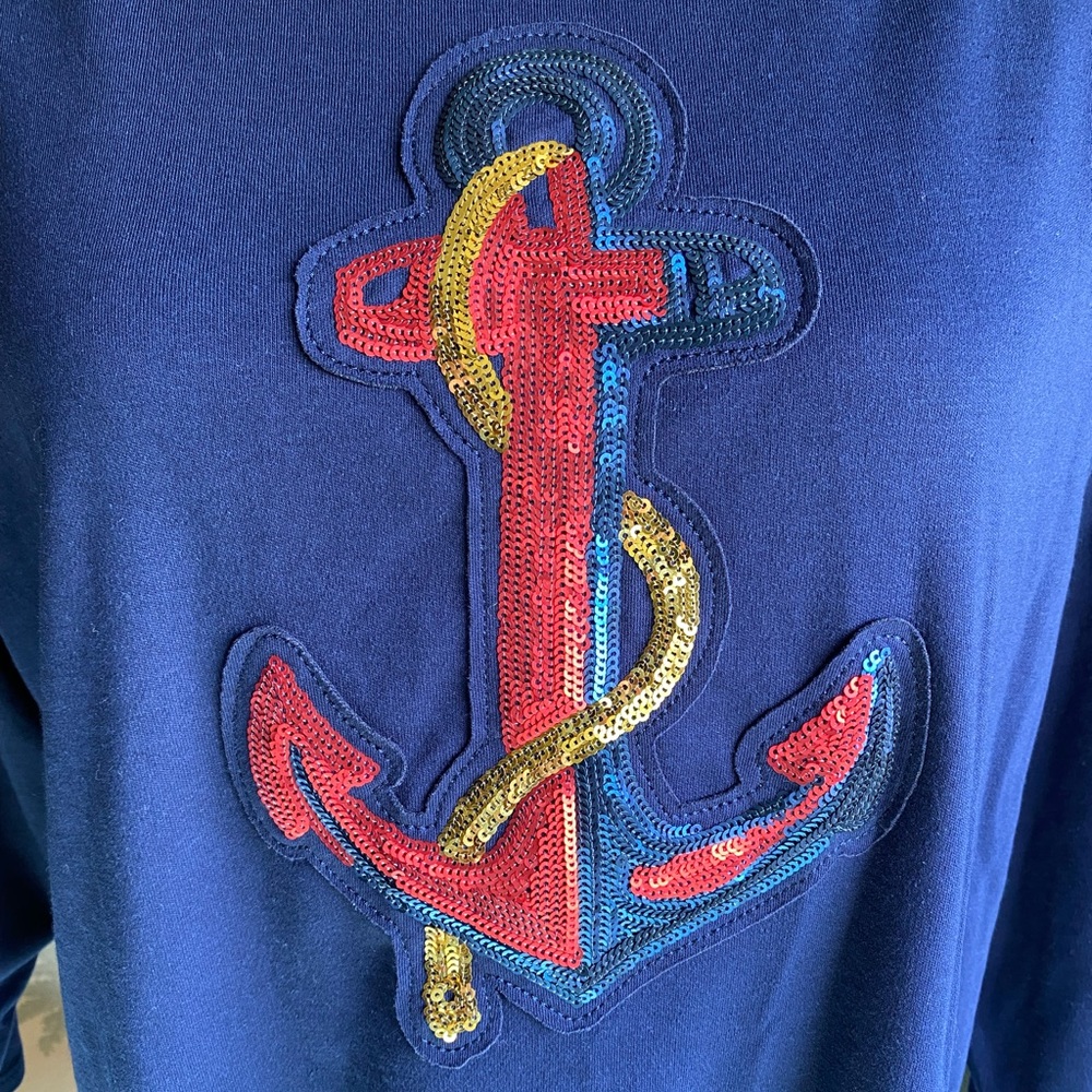 NWT Cathy Daniels Sequin Anchor Boatneck Tee, Petite - Picture 1 of 11